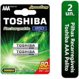 2 Pacotes de Pilha Recarregável AAA 1,2V 950mAh TNH3GAE TOSHIBA (Cartela com 2 unid.)