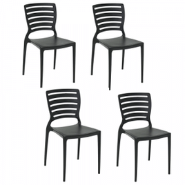 Conjunto com 4 Cadeiras Tramontina Sofia Summa com Encosto Horizontal em Polipropileno Preta