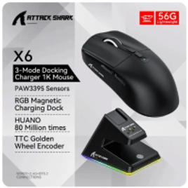 Mouse Gamer sem Fio Attack Shark X6 + Dock de Carregamento