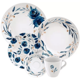 Aparelho de Jantar e Chá 20 Peças Tramontina - Porcelana Azul Redondo Ana Flor