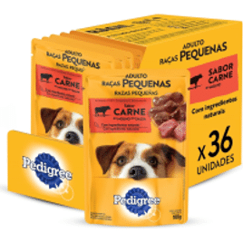 Pack Sachê Ração Úmida Pedigree Carne ao Molho Cães Adultos de Raças Pequenas 100g - 36 Sachês
