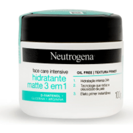 Hidratante Facial Neutrogena Face Care Intensive Matte 3 em 1 - 100g