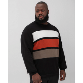 Suéter plus size masculino de tricot listrado preto | Tam G1