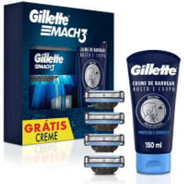Kit Gillette Mach3 Carga para Aparelho 4 Unidades + Creme de Barbear Gillette Rosto e Corpo 150ml