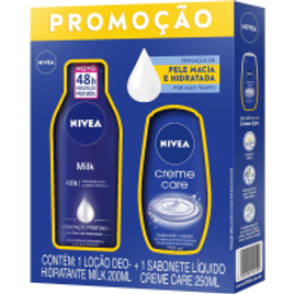 2 Kits Loção Hidratante Nivea Milk Pele Seca a Extrasseca 200ml + Sabonete Líquido Creme Care 250ml