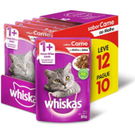 Ração Úmida Whiskas Sachê Carne Ao Molho Para Gatos Adultos - Leve 12 Pague 10