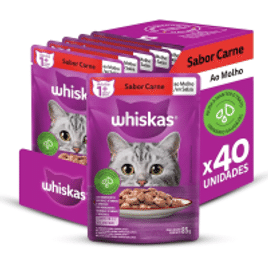Pack de Ração Úmida Whiskas Sachê Carne ao Molho para Gatos Adultos - 40 sachês de 85g