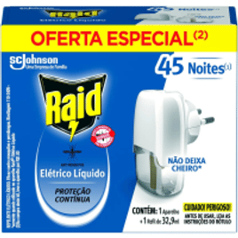 2 Kits Repelente Eletrico Liquido Raid Anti Mosquitos 1 Aparelho + 1 Refil de 32,9ml