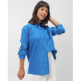 Camisa feminina alongada com bolso - Azul | AK by
