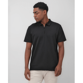 Camisa polo masculina gola ribana piquet com zíper preta | Original by