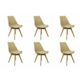 Kit 6 Cadeiras Charles Eames Leda Luisa Saarinen Design Wood Estofada Base Madeira - Bege