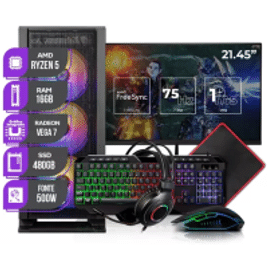 PC Gamer Completo Mancer AMD Ryzen 5 4600G Vega 7 16GB DDR4 SSD 480GB Fonte 500W 80 Plus