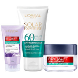 Kit L'Oréal Paris Antioleosidade: Gel Creme Hidra Revitalif + Gel de Limp Hialurônico + Protetor Solar Facial Fps60