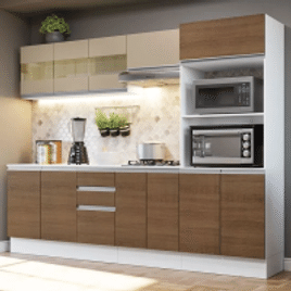 Armário de Cozinha Completa 100% MDF 250 cm Branco/Rustic/Crema Smart