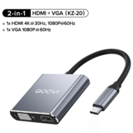 Hub USB Tipo C Para Hdmi 4k 30hz 2 Em 1 com VGA Qoovi