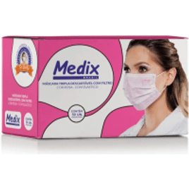 Medix Máscara Tripla Descartável Com Filtro (Bfe) Rosa - Caixa Com 50 Unidades
