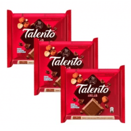 3 Unidades Chocolate Tablete Talento ao Leite com Avelãs 85g Garoto