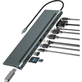 Estação de Ancoragem USB Hub 12 em 1 Tipo c para 2 HDMI VGA