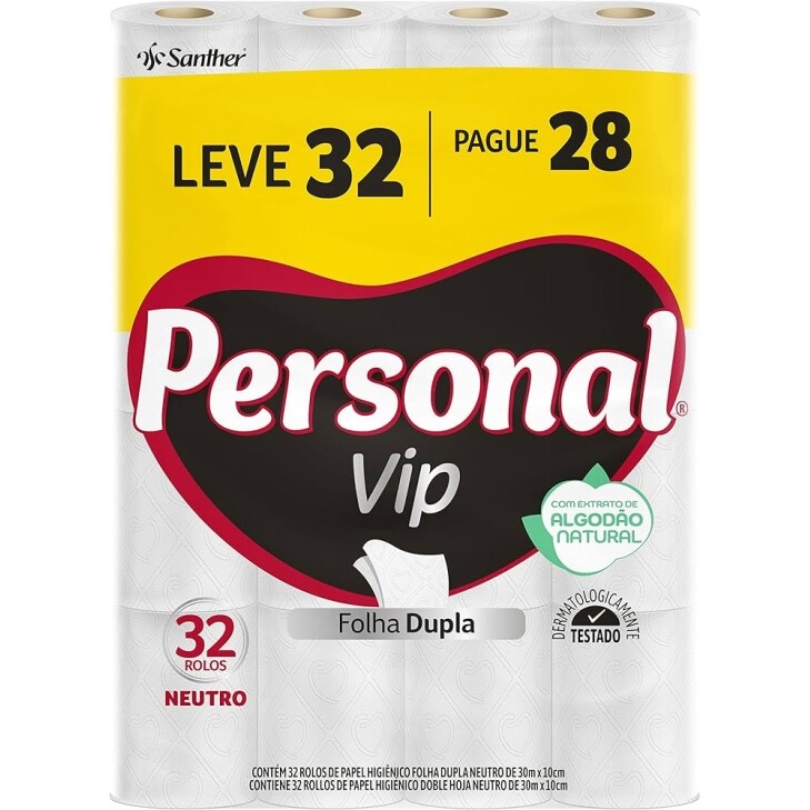 Papel Higiênico Personal VIP Folha Dupla - 32 Rolos