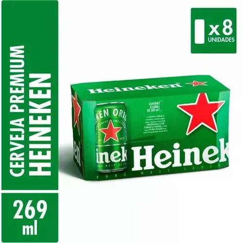 6 packs Cerveja Heineken Lager Puro Malte 269ml - 8 Unidades (Total 48 unidades)