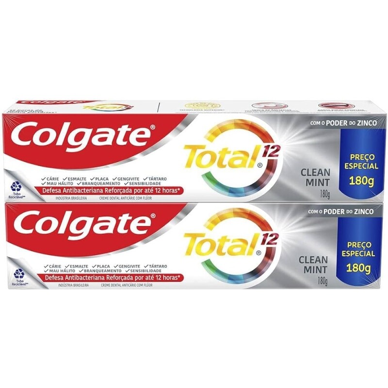 Colgate Total 12 Clean Mint Creme Dental 180g - 2 Unidades