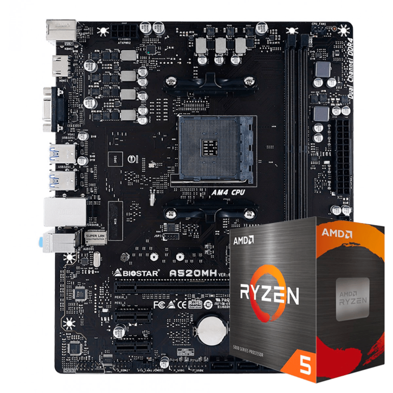 Kit Upgrade AMD Ryzen 5 5500 + Placa Mãe Biostar A520MH