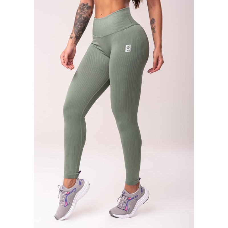 Legging Fitness Feminina Verde com Cós Alto E Detalhe em V Seamless