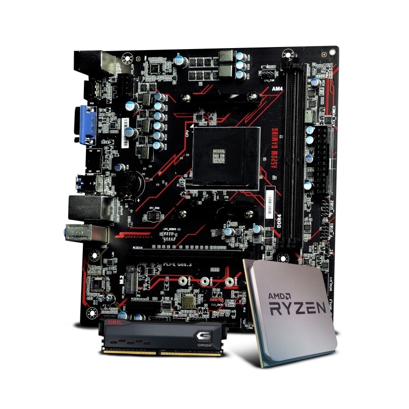Kit Upgrade SuperFrame A520M Gaming + AMD Ryzen 3 4100 + Memória DDR4 Geil Orion 8GB