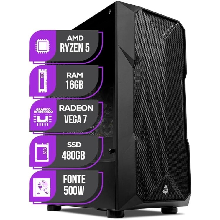 PC Gamer Mancer AMD Ryzen 5 5600GT 16GB SSD 480GB Fonte 500W 80 Plus