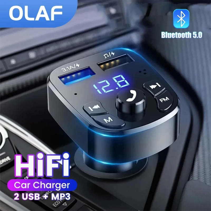 Leitor de Música Bluetooth 5.0 Carro Transmissor FM Porta USB Dupla Carregador