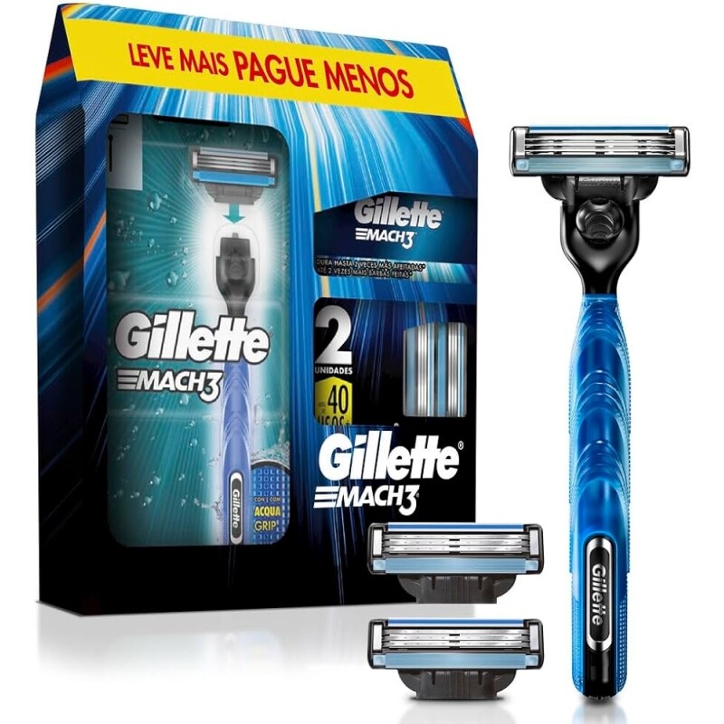 Kit Gillette Mach3 Aparelho de Barbear 1 Unidades + 3 Cargas