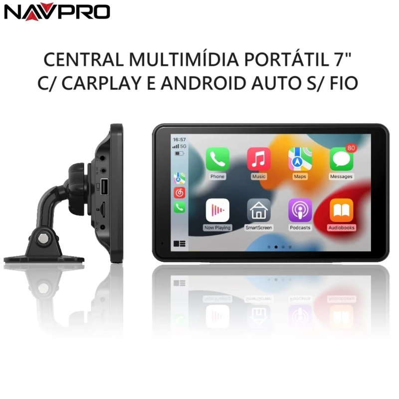 Central Multimidia Portatil 7" com suporte a Carplay / Android auto NAVPRO