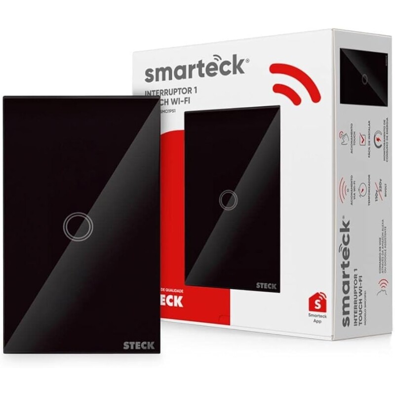 Steck Interruptor Inteligente 4X2" Touch Wi-Fi Steck Ambiente Conectado 1 Módulo Bivolt Preto