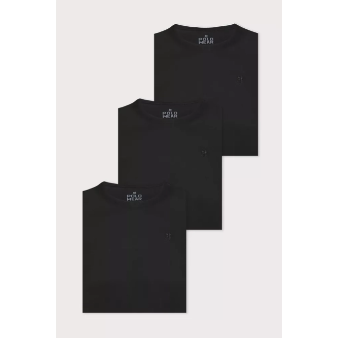 Kit 3 Camisetas Masculinas Básicas Algodão Polo Wear Preto