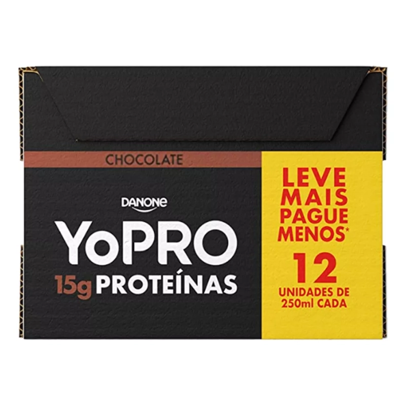 Pack Bebida Láctea UHT Chocolate Zero Lactose Yopro 15g High Protein Caixa 250ml Cada - 12 Unidades