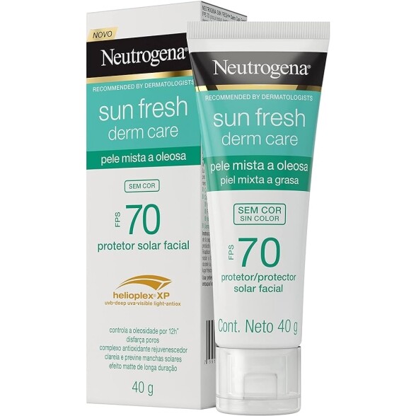Neutrogena Sun Fresh Protetor Solar Facial Para Pele Oleosa Derm Care Sem Cor FPS 70 40g
