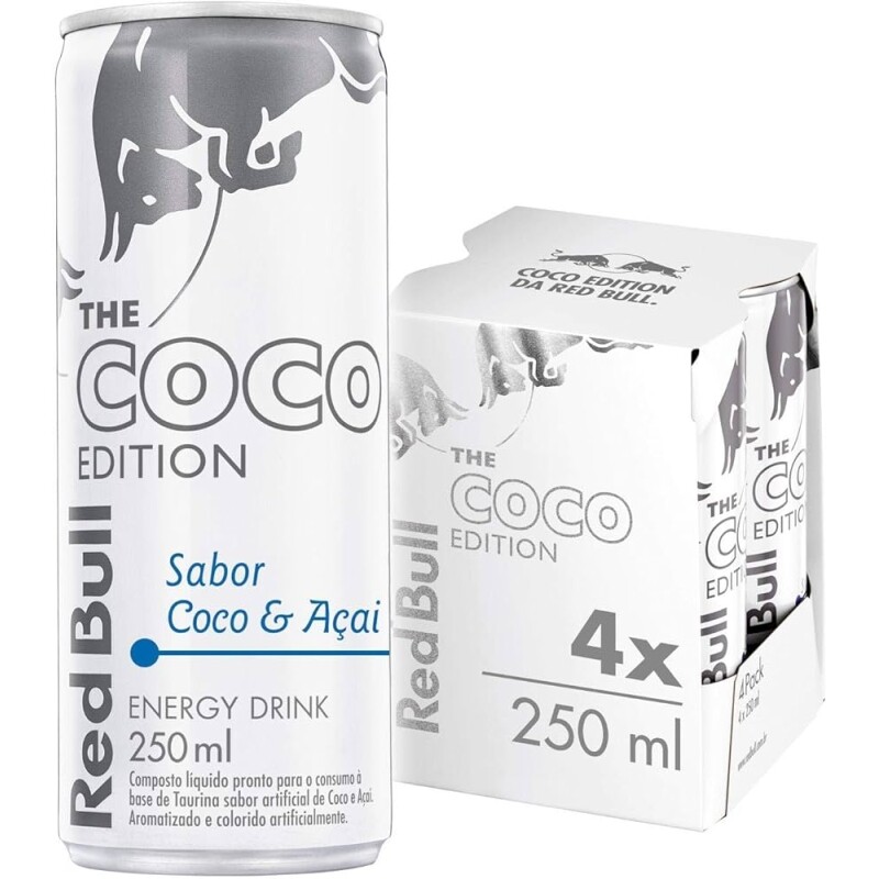 Kit 4 Latas Energético Red Bull Energy Drink The Coco Edition - Coco e Açaí - 250ml
