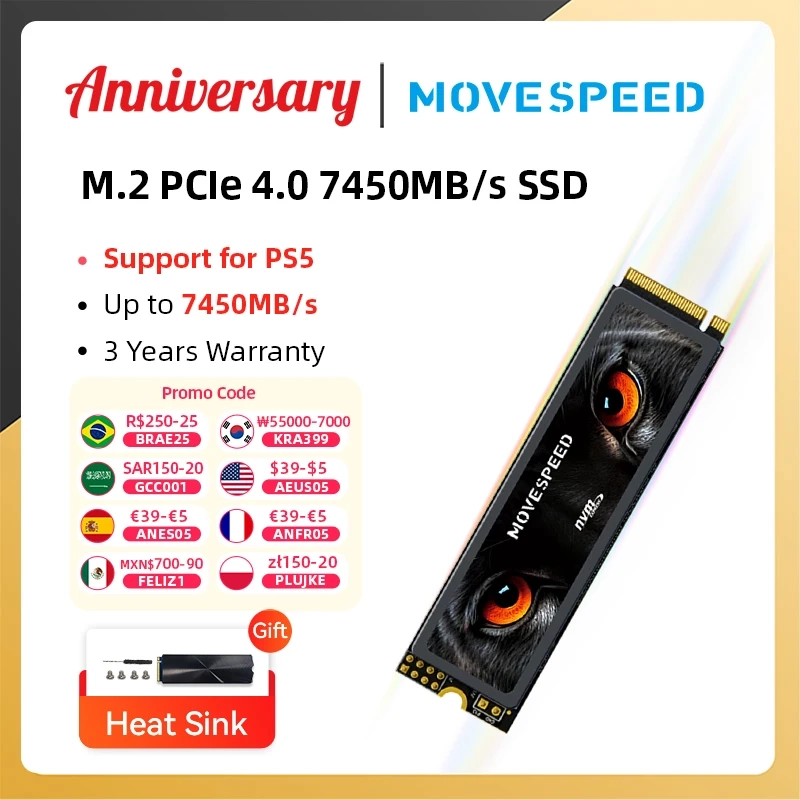 SSD para PS5 e PC 512GB 7500MBps NVMe M.2 2280