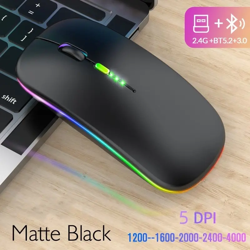 Mouse sem Fio Bluetooth com USB Recarregável 2.4GHz