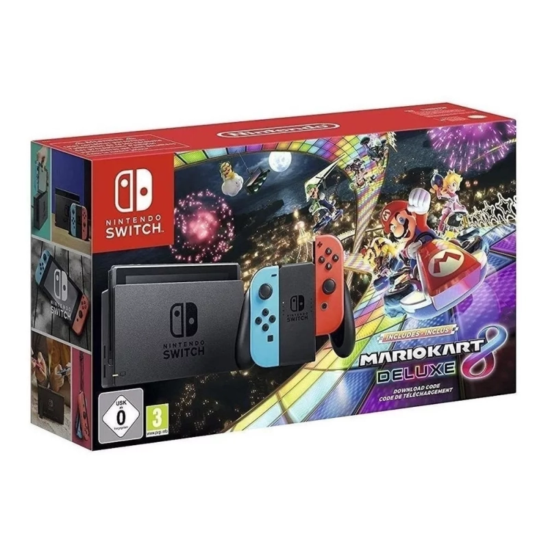 Console Nintendo Switch + Joy-Con Neon + Jogo Mario Kart 8 Deluxe + 3 Meses de Assinatura Nintendo Switch Online - HBDSKABL1
