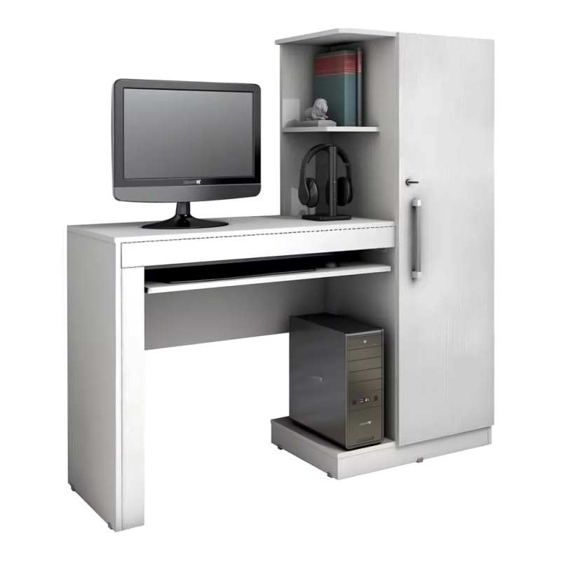 Escrivaninha Valdemóveis Mesa para Computador com Armário 1 Porta MDF de 130x136x44cm Branco