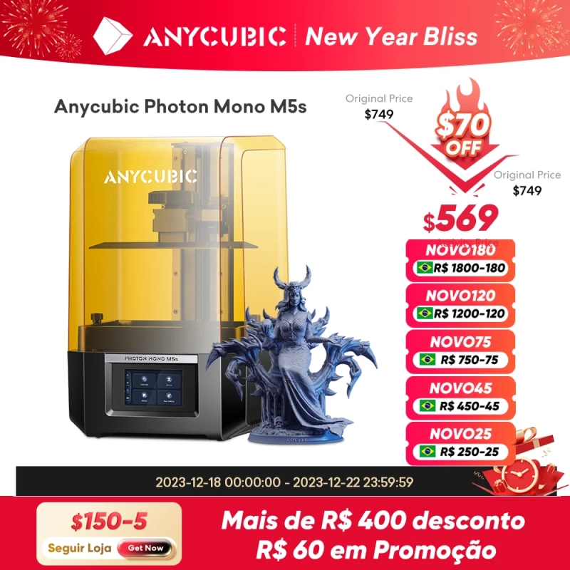 Impressora 3D ANYCUBIC Photon Mono M5s 12K 10,1" LCD de Alta Velocidade 3X Mais Rápida