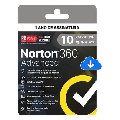 Norton 360 Advanced 1 Usuário 10 Dispositivos 12M - 21443248