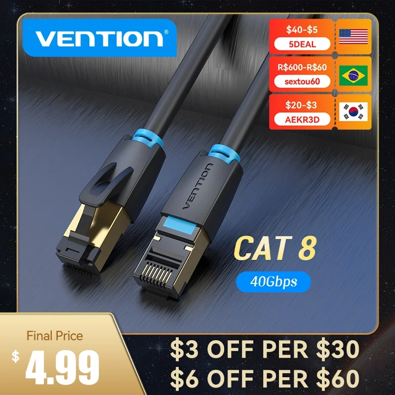 Cabo Ethernet Vention-Cat8 Patch Cord para Roteador 1,5m
