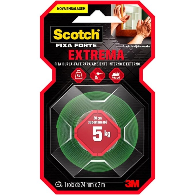 Scotch 3M Fixa Forte Fita Dupla Face Fixação Extrema 24mm x 2m