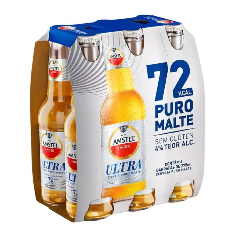 6 Packs de Cerveja Amstel Ultra Garrafa 275ml - 6 Unidades