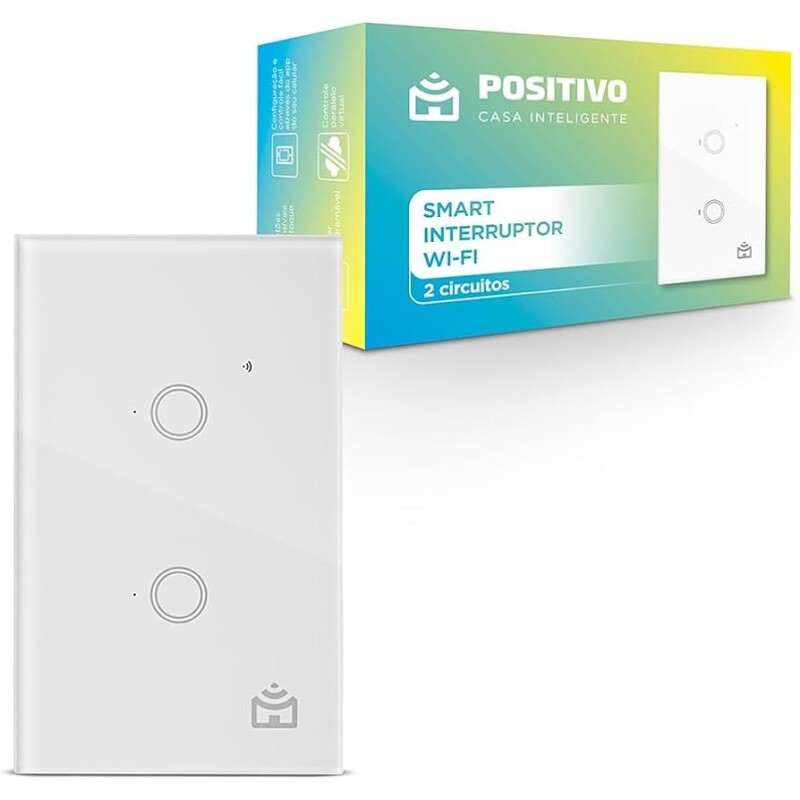 Smart Interruptor Wi-Fi Positivo Casa Inteligente 2 Botões Touch Branco - Compatível com Alexa e Google Assistente