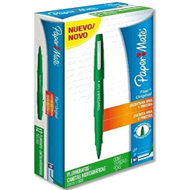 Caneta Paper Mate Flair Media - Caixa com 12 Verde