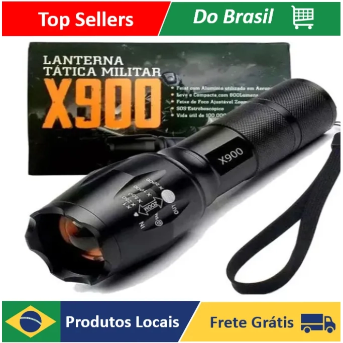 Lanterna Tática Militar X900 Profissional com Zoom Sinalizador Recarregável