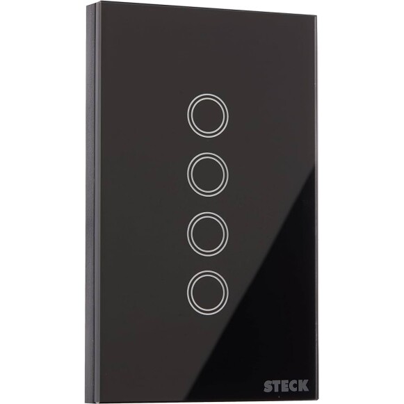 Steck Interruptor Inteligente 4×2 Touch Wi-Fi Steck Ambiente Conectado 4 Módulos Bivolt Preto